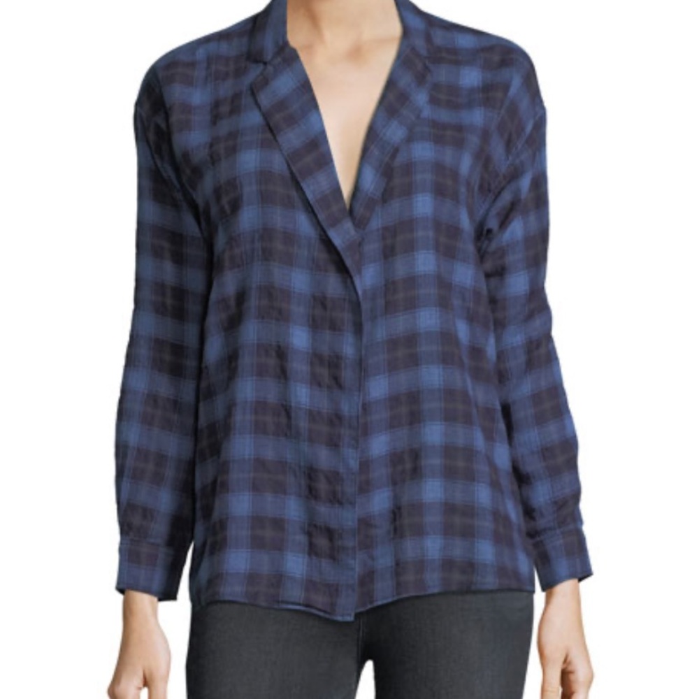 3x1 Moxy Blue Black Plaid Cotton Wrap Shirt
